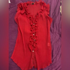 Elegant Red Ruffled Women's Top
